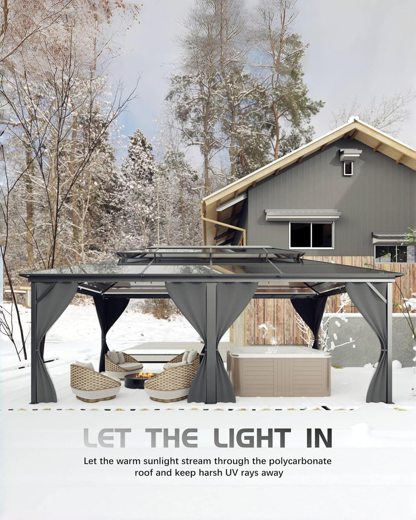 GarveeLife Hardtop Gazebo 12 ft x20 ft for All Weather, Double Polycarbonate Sheets Roof, Aluminum Alloy Frame, Net