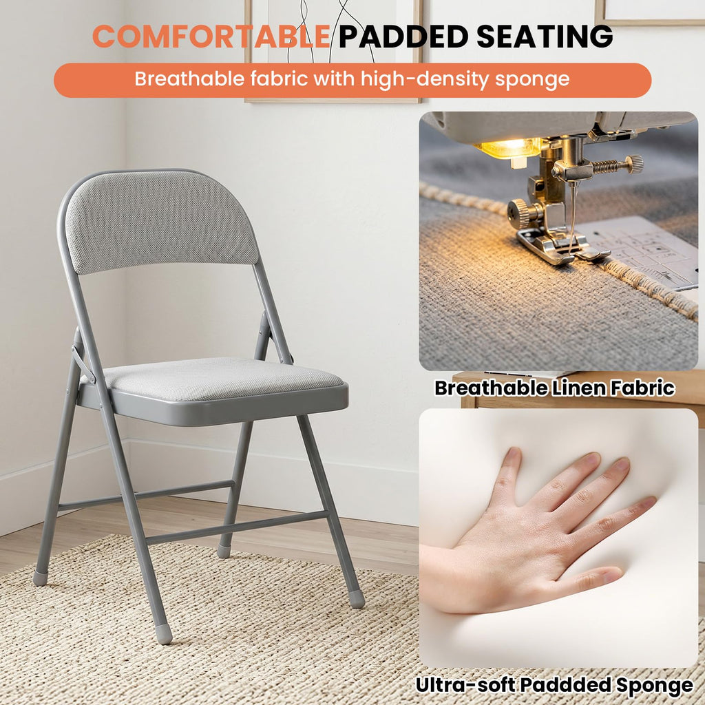 4 Pack Gray Padded Folding Chairs with Cushion and Back