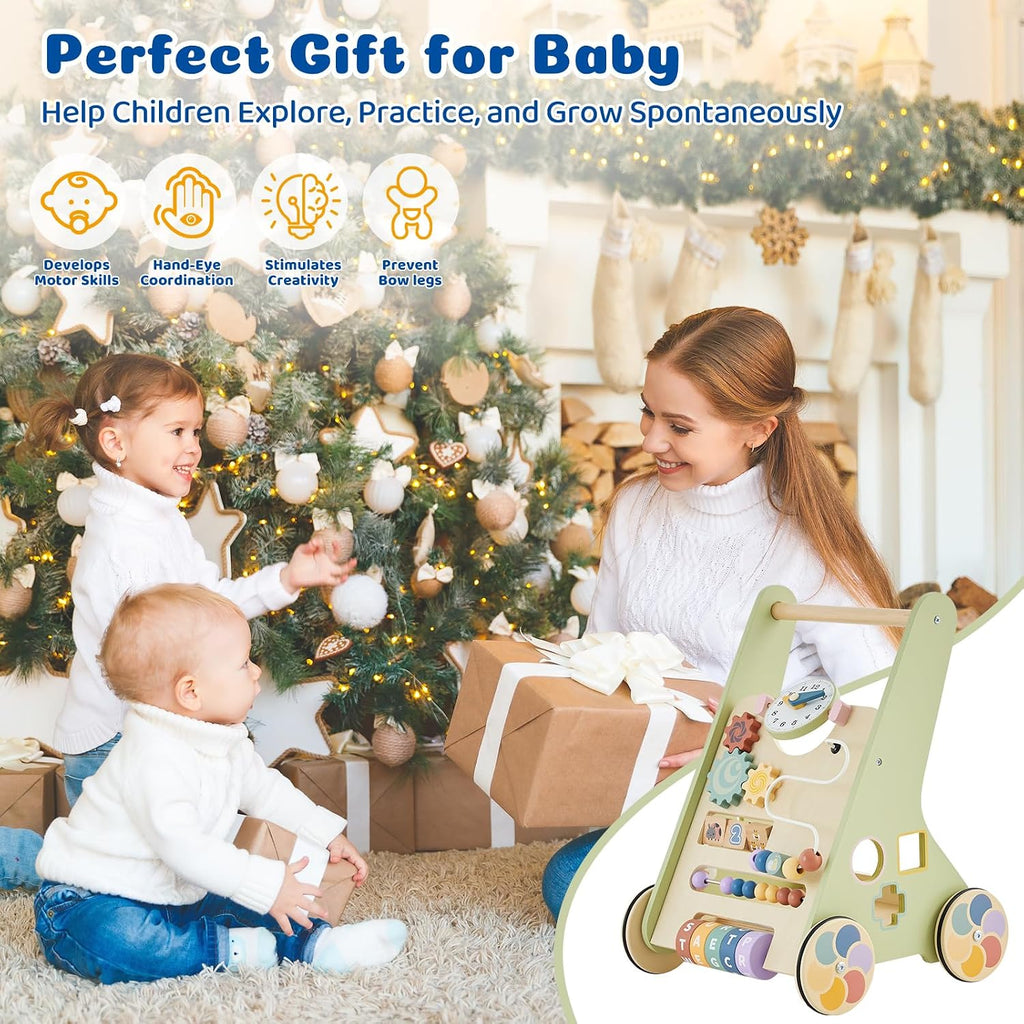 Wooden Baby Walker with Adjustable Wheels, in-1 Montessori Push Walker