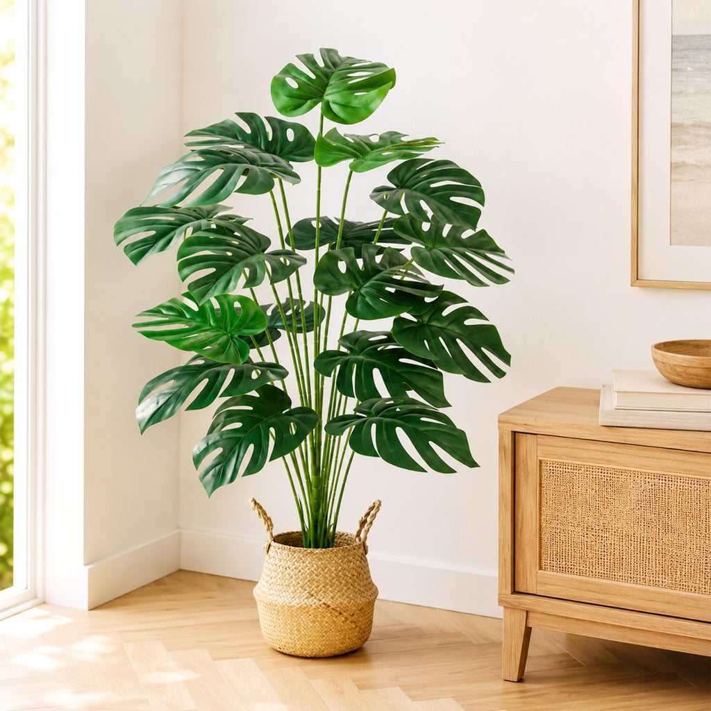 44" Realistic Artificial Monstera Plant with EVA Leaves and Basket