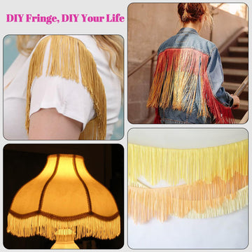 Gold Fringe, 5 Yards X 4 Inch Fringe Trim with B7000 Glue, Tassels Trim for Crafts, Polyester Fibre Sewing Fringe