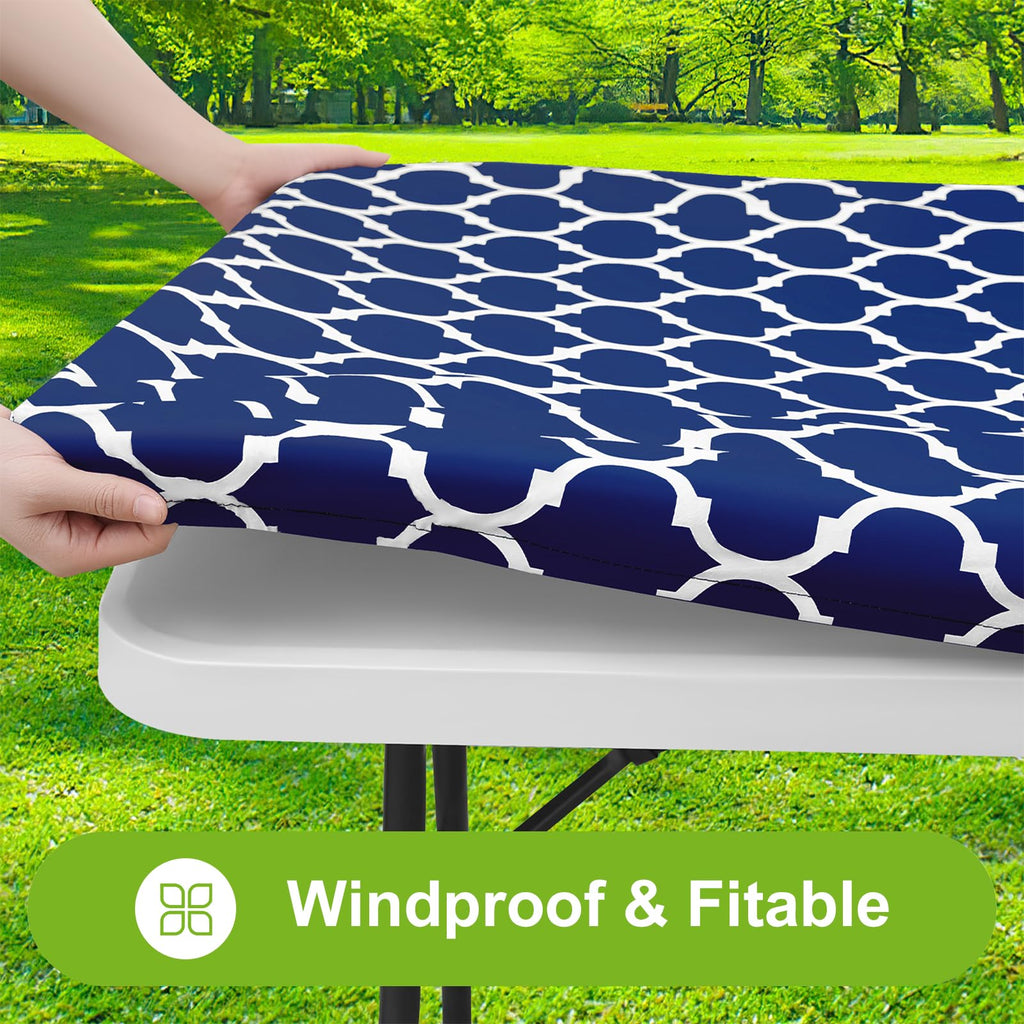 Picnic Fitted Table Cover, 8 Foot Flannel Backed Vinyl Tablecloth