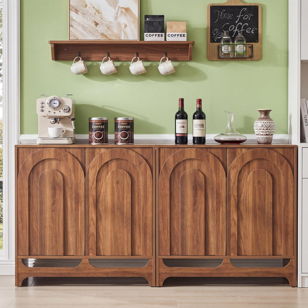 94.5" Walnut Fluted Arched Sideboard Buffet Cabinet with Storage