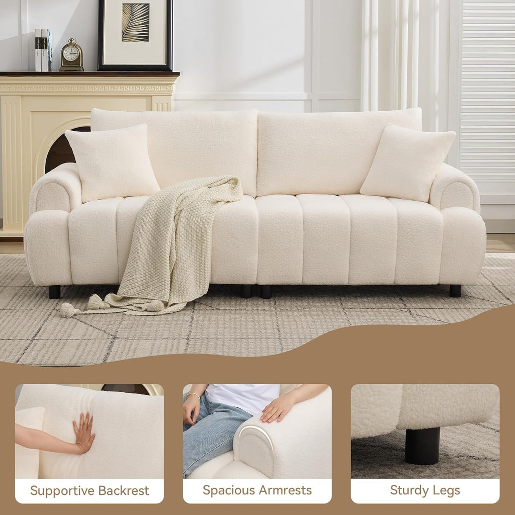 88 "Modern Boucle Sofa Couch, Oversized Comfy 3 Seater Sherpa Curved Sofas Deep Seat