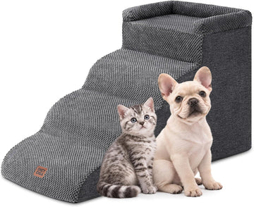 4-Step Curved Dog Stairs for Beds 17.6" H, Grey