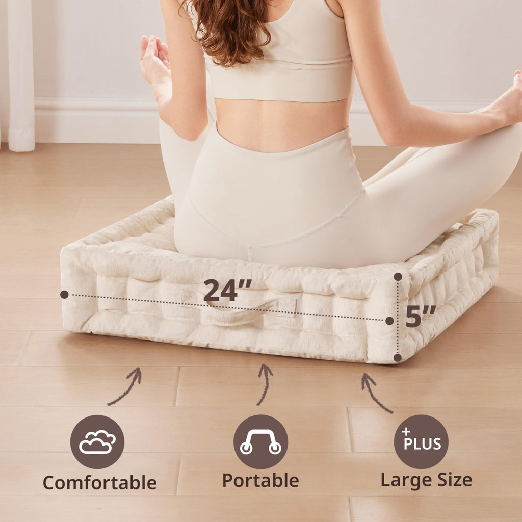 Floor Pillow, Large Cushion for Meditation, 24x24 Ivory