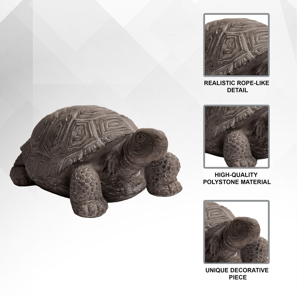 16.1 in. L Grey Polystone Walking Turtle Statue, Indoor Outdoor Garden, Yard, Patio and Living Room Decorative