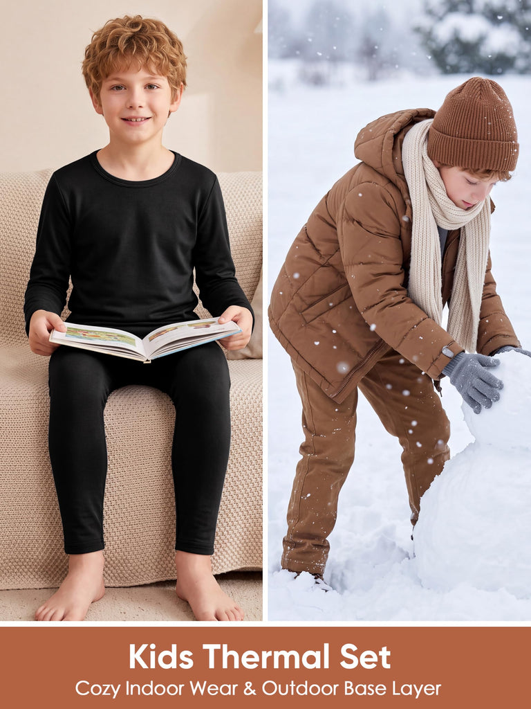 Boys Fleece Lined Thermal Set, Kids Soft Warm Long Johns Base Layer