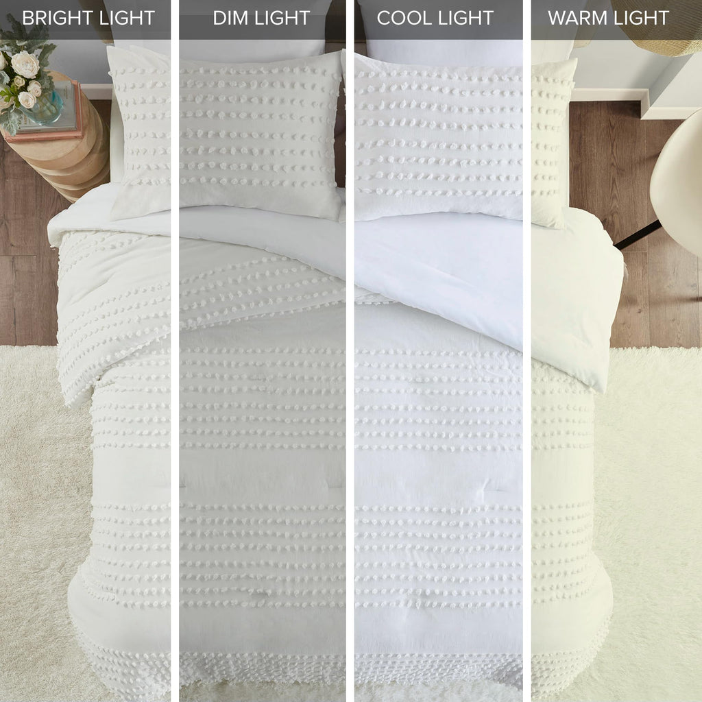 Cotton Comforter Set Jacquard Pom-Pom Tufts Design, Down Alternative, All Season Modern Bedding, Matching Shams