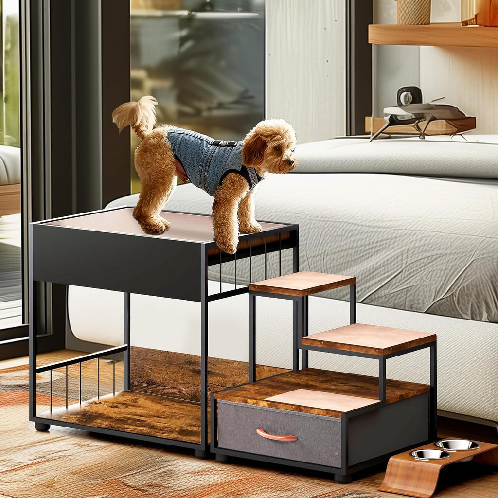 Pet Step Window Perch, Bunk Beds Window Perch for Dogs Bedside Lounge Elevated Dog Bed Multi-Level Platform