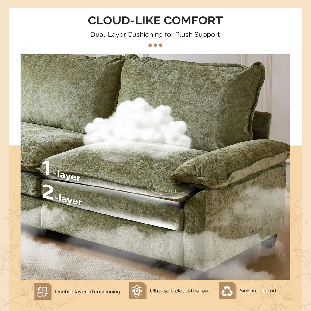 122" Cloud Double-Layer Deep Convertible Sectional Sofa, Comfy L-Shape 3-Seat Couches, Modern Couch with Movable