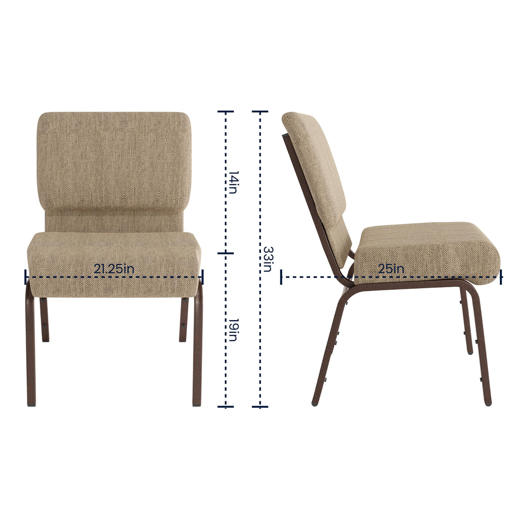 21 in Wide Fabric Church Chair, Beige, 4-Pack