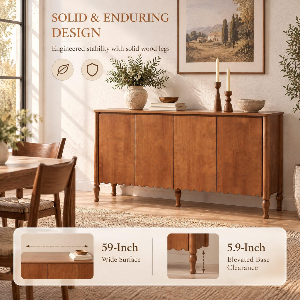 59" Rustic Sideboard Buffet Cabinet with 4 Doors and 2 Shelves