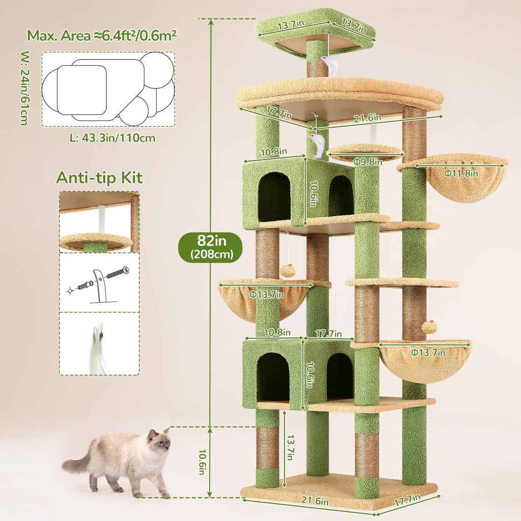 82in Cactus Extra Large Cat Tree for Indoor Cat Large Adult