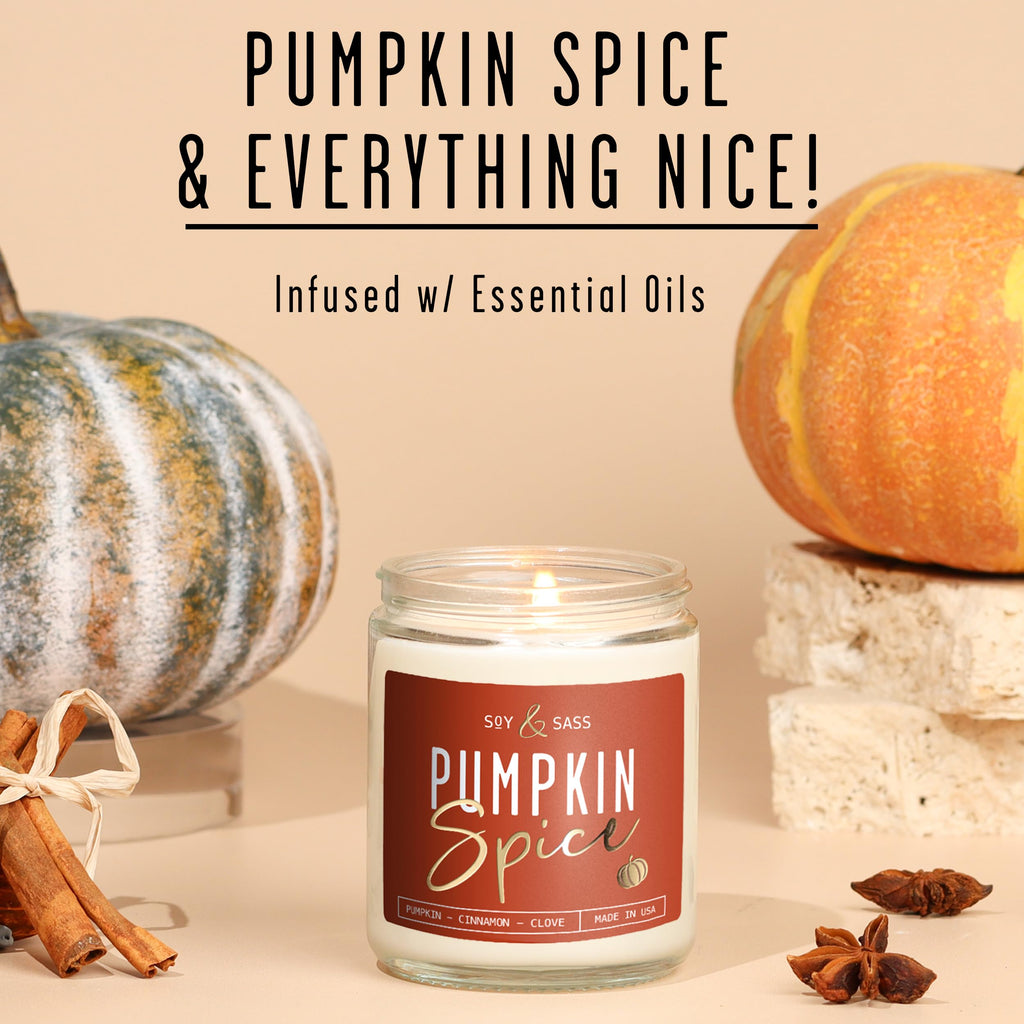 Pumpkin Spice Candle, Fall Candles - 'Pumpkin Spice' Pumpkin Candle I Infused w/Essential Oils I Autumn Scented Soy