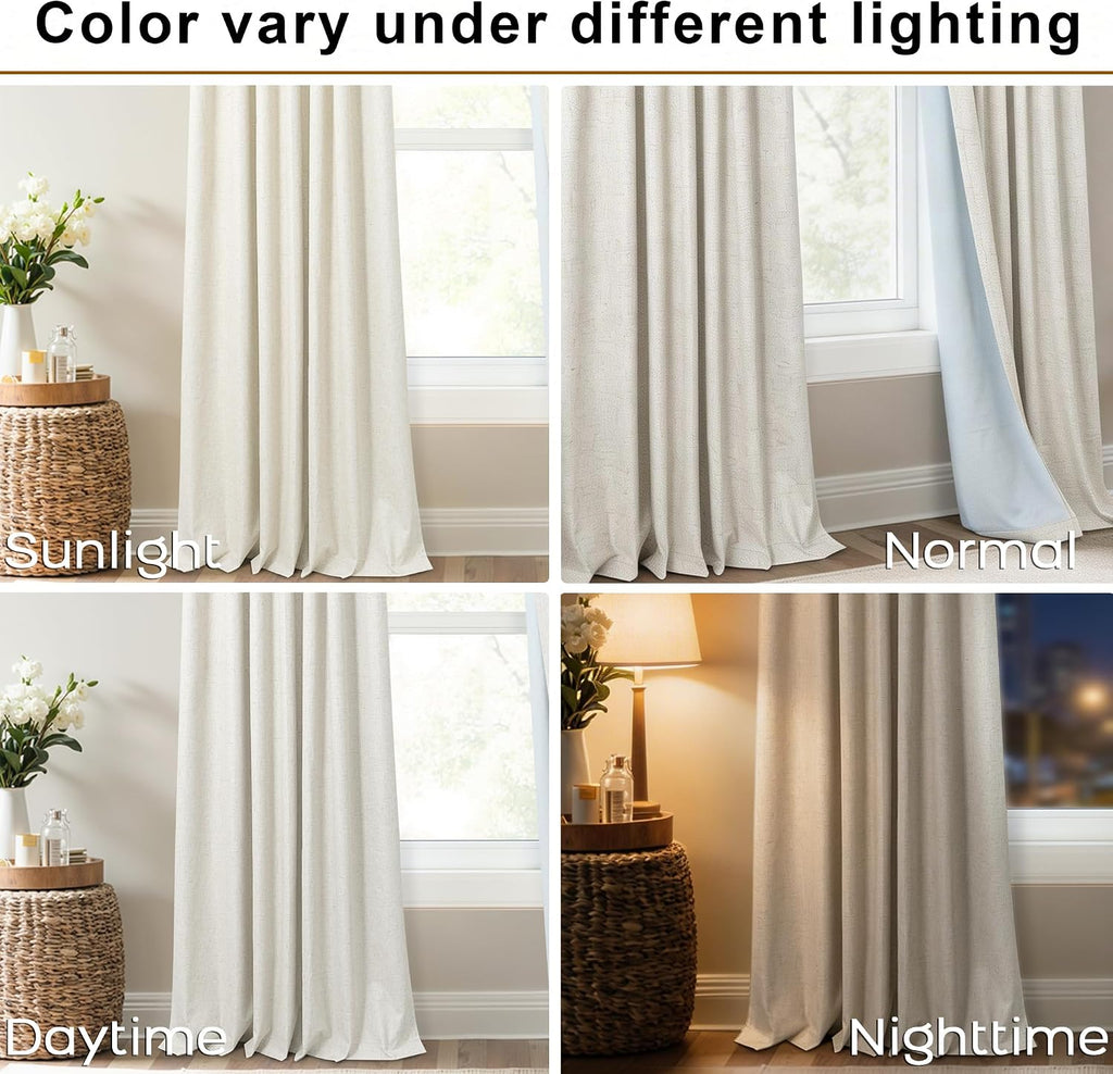 Pinch Pleated Linen Blackout Curtains 96 Inch Long 2 Panel Set, Floor to Ceiling Thermal Insulated Heat Blocking