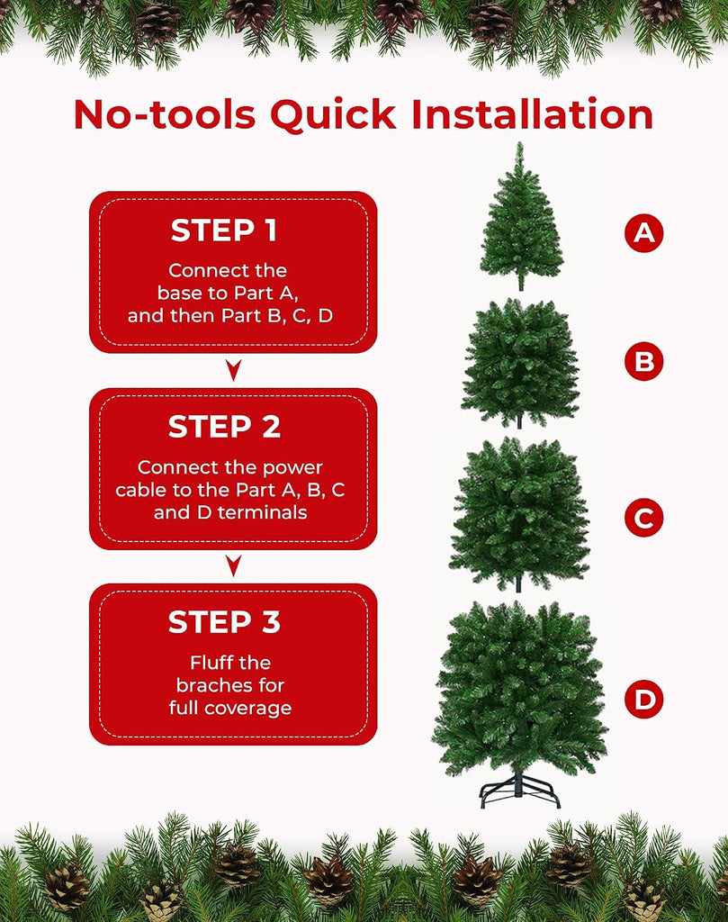 Smart Pencil Christmas Tree, 550 LED Color Changing with App Control, 1437 Branch Tips, Slim Artificial Tree