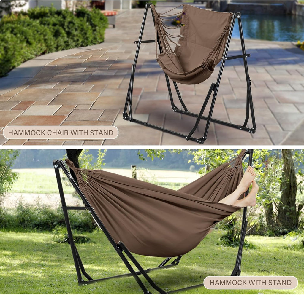 2 in 1 Hammock with Stand, Outdoor Hammock Swing Chair with Portable Heavy Duty Stand, Multi-Functional Hammock Stand