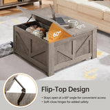 Lift Top Coffee Table, Square Farmhouse Coffee Table with Hidden Storage Compartment, Wood Center Table, Gray