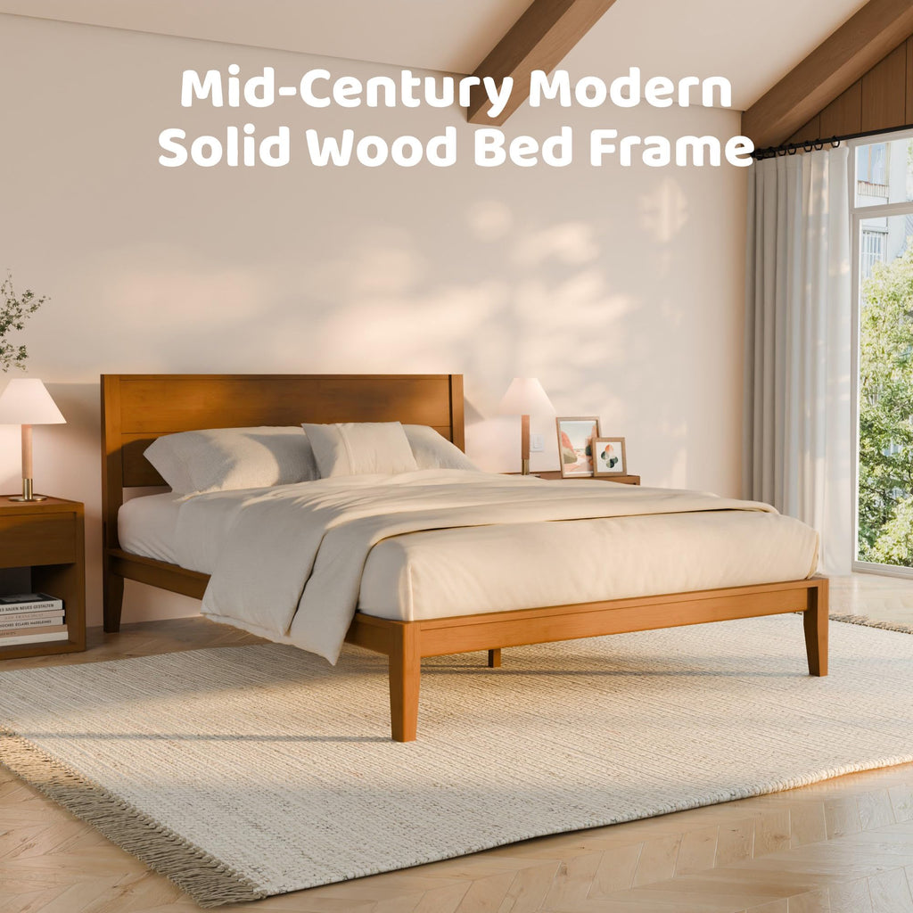 Japanese Joinery Queen Solid Bamboo Bed Frame with Tall Headboard