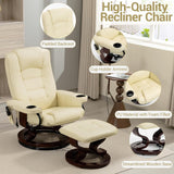 Modern Reclining Lounge Chair and Ottoman — Beige PU Leather