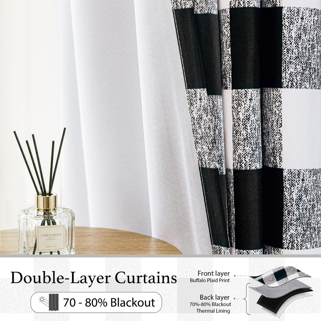 Buffalo Plaid Blackout Curtains 2 Panels W52 x L84, Black