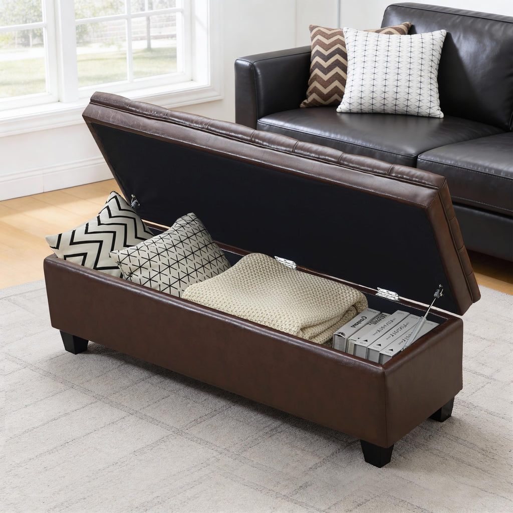 50" Storage Ottoman Bench, Rectangular End of Storage Bench, Upholstered Large Fabric Tufted Ottoman with Storage