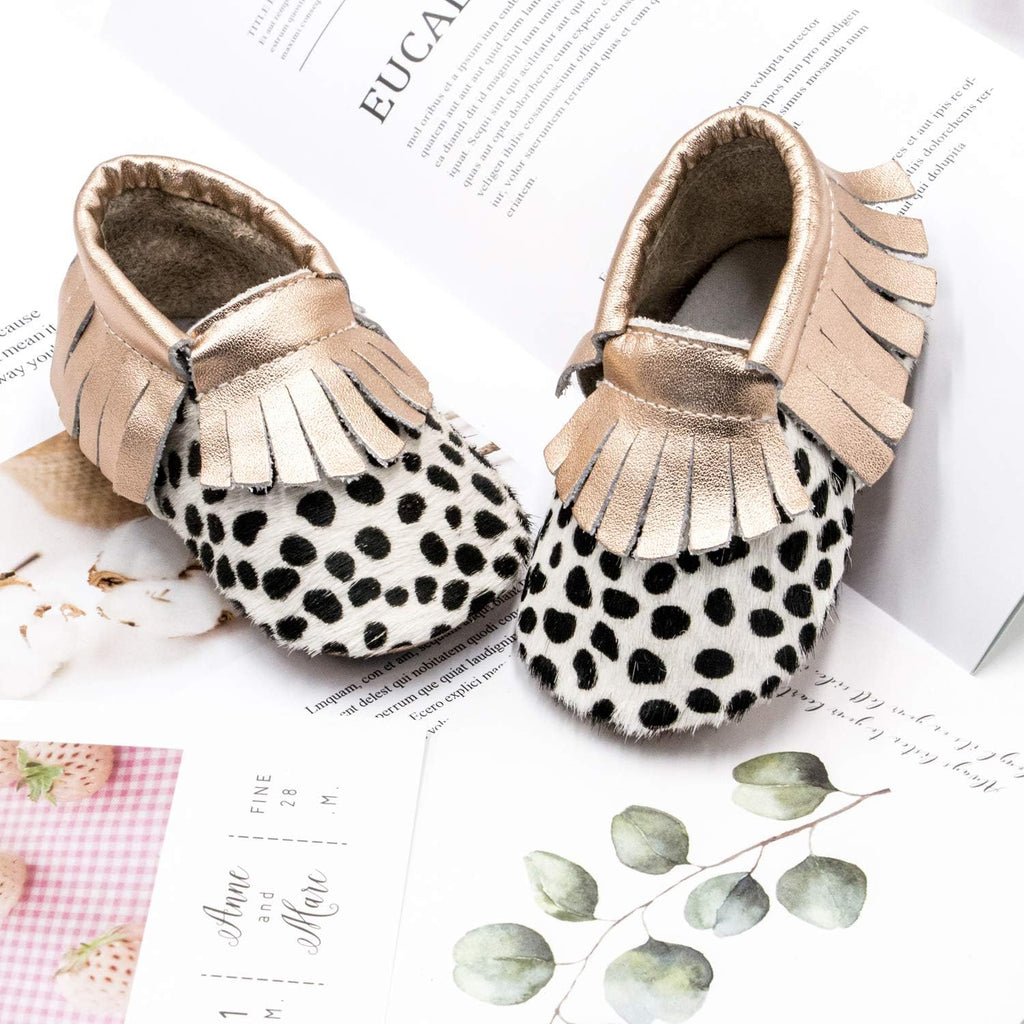 Leather Baby Moccasins Hard Soled Tassel Crib Toddler Shoes for Boys and Girls...