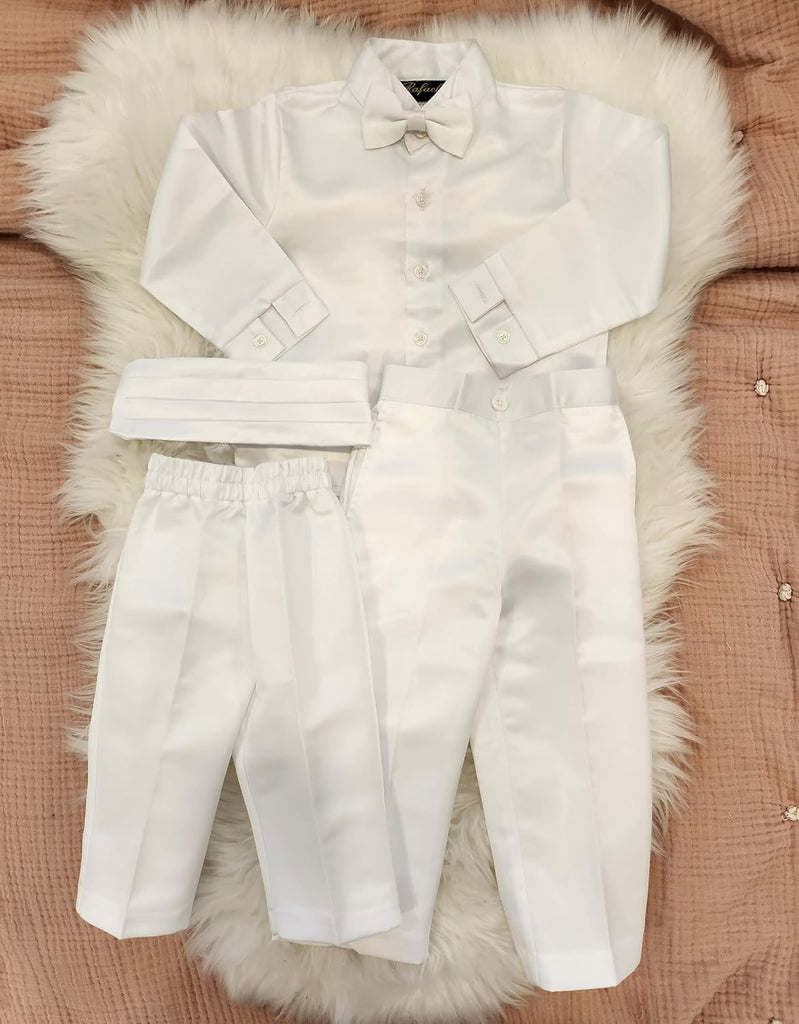 IGilrDress Baby/Toddler/Boys White Baptism Christening Mandarin Collar Tail 5 pcs Tuxedo with Cross Embroidery
