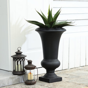 LuxenHome 23" Black Tall Urn Planter Pot with Drainage Hole and Rubber Plug