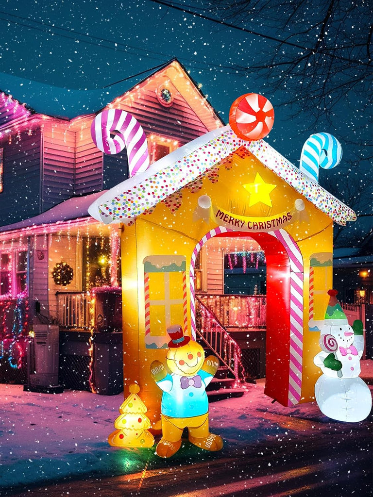 10FT Christmas Inflatables Arch for Outdoor Decoration, Xmas Gingerbread Man Snowman Blow Up Yard Decorations with