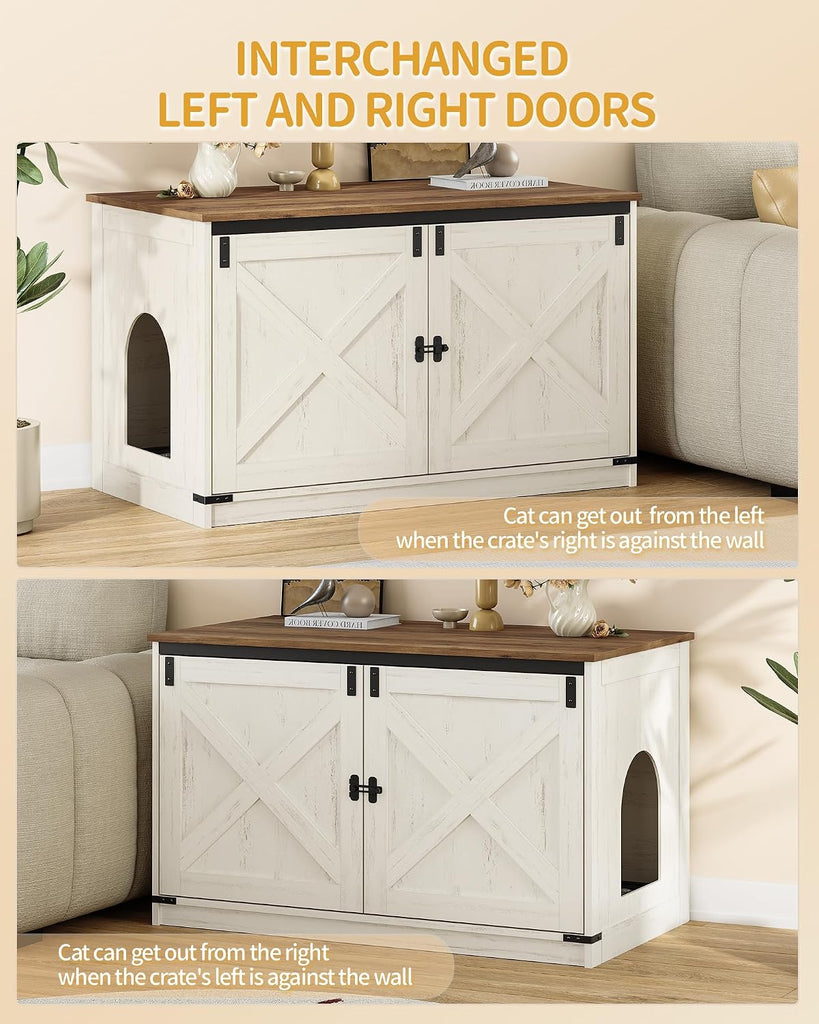 Cat Litter Box Enclosure, Hidden Litter Box Furniture with Divider