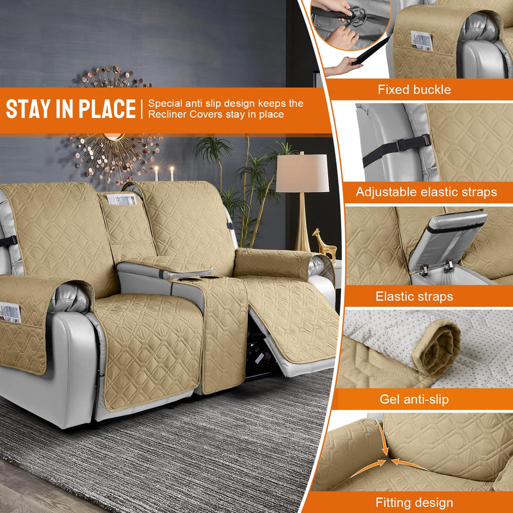 Loveseat Recliner Cover with Console Waterproof, Sand