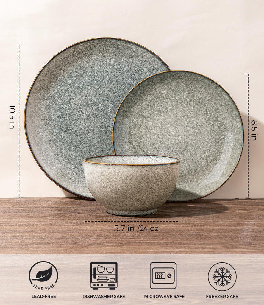 Dinnerware Sets for 6, 18 Pieces Ceramic Plates and Bowls Set