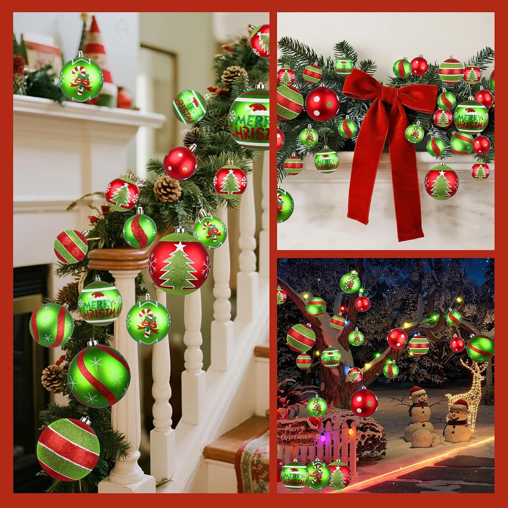 6Pcs 6" Extra Large Outdoor Christmas Ornaments, Xmas Tree Elf Swirl Ball Decoration, Big Red Green Christmas