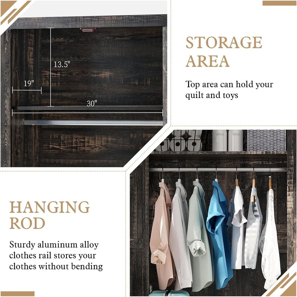 70" Farmhouse Wardrobe Closet Set of 2 with Hanging Rod & Barn Doors