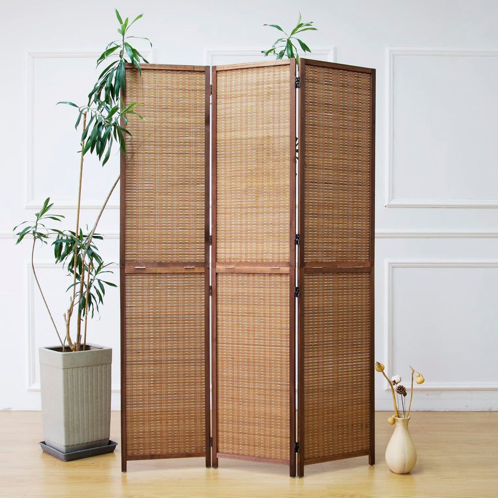 3 Panel Detachable Room Divider, 5.6 ft Tall Two in One Bamboo Privacy Screen (Converts into 2 Low Dividers), Folding