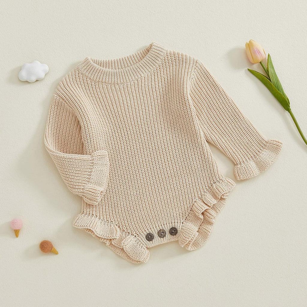 Knit Sweater Outfit Solid Romper Ruffle Cute Baby Jumpsuit Coming Home Fall Winter Clothes