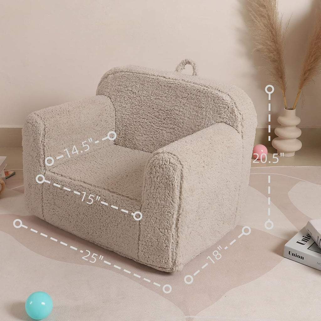 Kids Snuggly-Soft Sherpa Chair, Comfy Sofa Chair, Light Grey