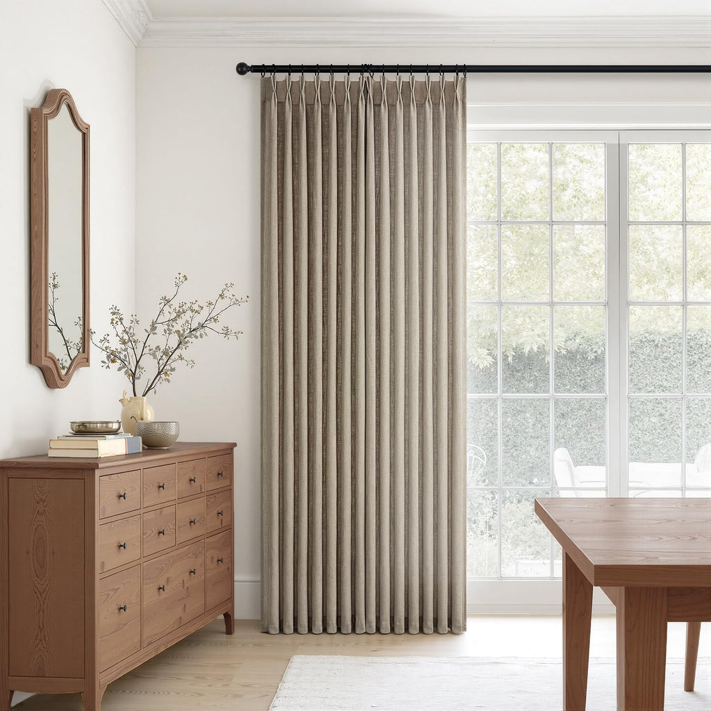 Taupe Pinch Pleated Linen Semi Sheer Curtains 72 Inches Long 2 Panels Bedroom Rustic Country Thick Linen Textured