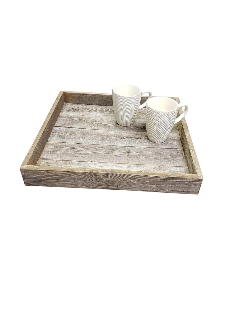 Farmhouse Rustic Weathered Reclaimed Wood 24 x 24 Inch Square Ottoman Tray for Coffee Table or Kitchen Counter Decor