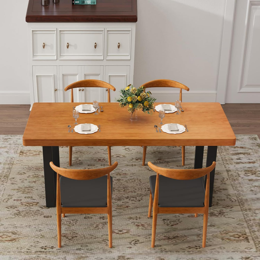 Minimalist Solid Wood Dining Table with Sturdy Metal Base - Easy Assembly, Versatile Design for Dining Rooms, Living