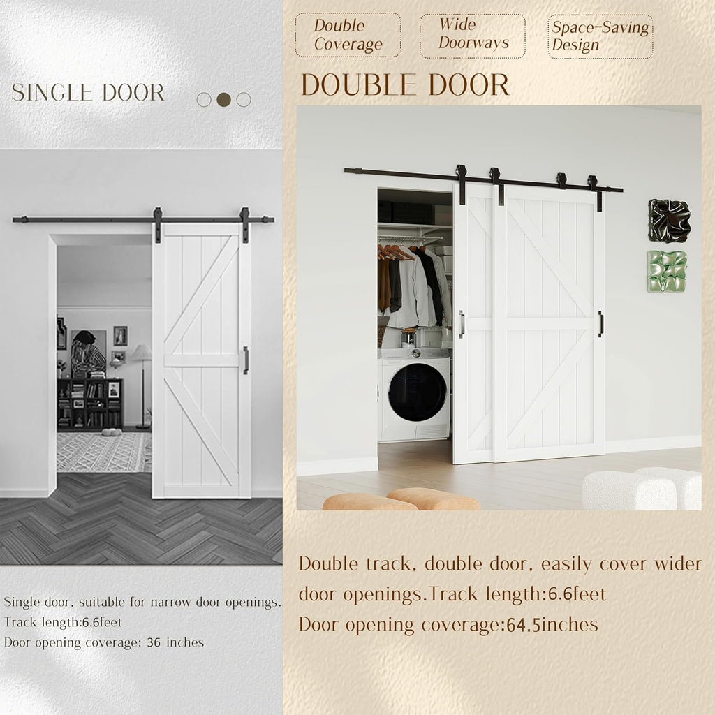 Bypass Barn Doors, 72" x 84" Sliding Barn Door with 6.6 FT Sliding Bypass Barn Doors Hardware Kit, S