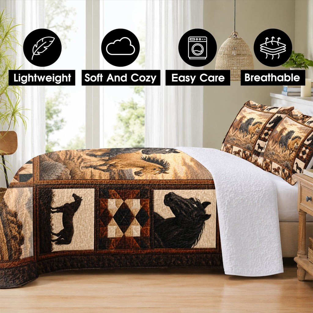 Custom Horse Western Quilt Set Southwestern Bedding Set with Pillow (1, A10)