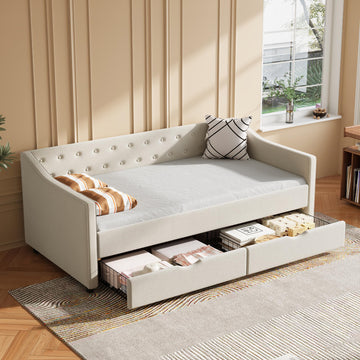 Upholstered Twin Size Daybed with Drawers