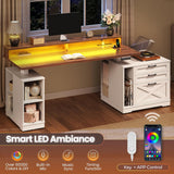 Farmhouse Electric Standing Desk, 55" Height Adjustable Computer Desk with 3 Drawers, File Cabinet, Storage Shelves