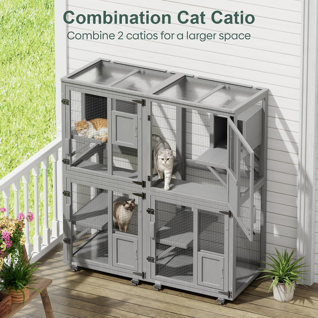 4 Tier Catio Outdoor Cat Enclosure, Indoor Cat House with 4 Wheels
