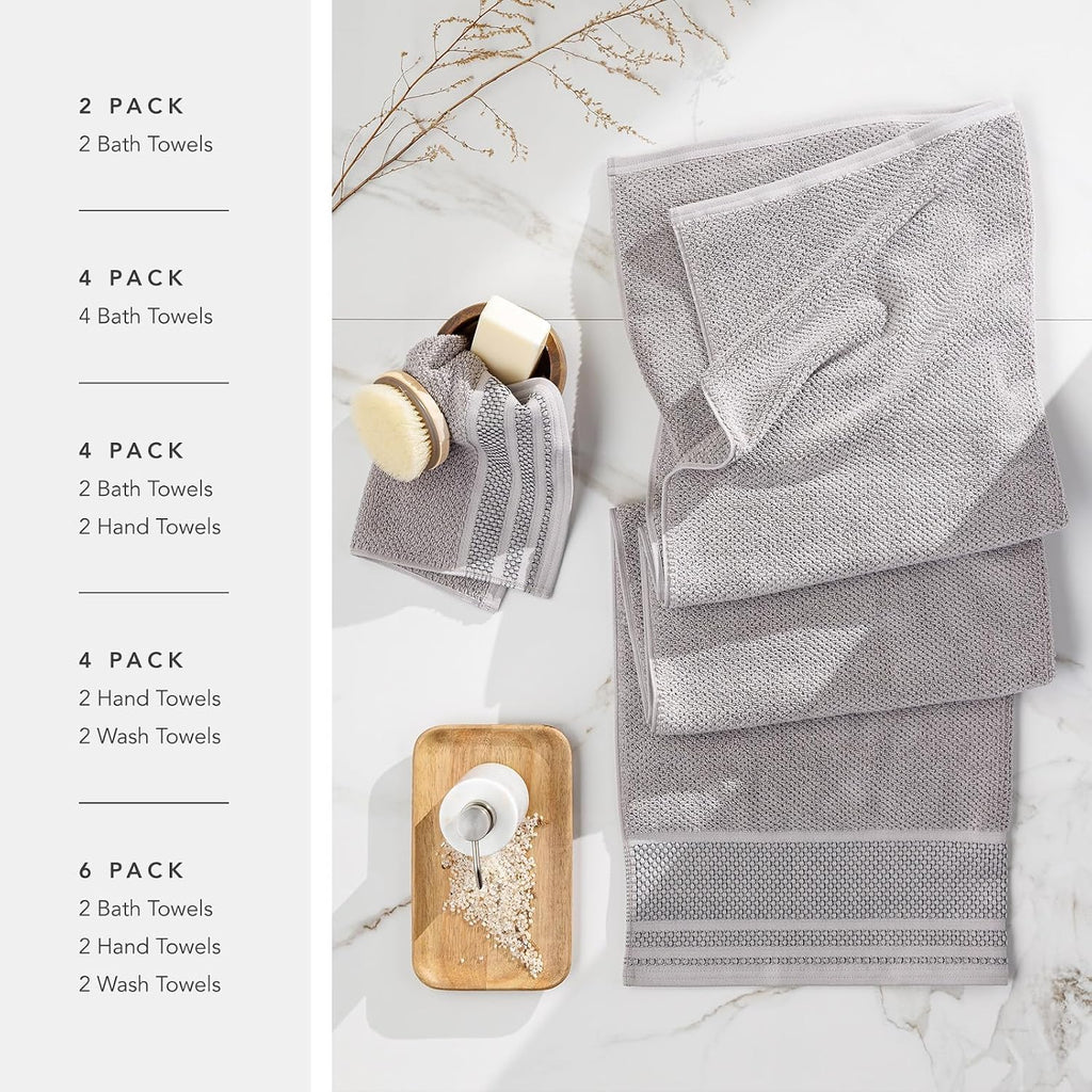 Texere 100% Organic Cotton Rice Weave Jacquard 700 GSM Luxury Bath Towel Set - 2 Large Bath Towels, 2 Hand Towels