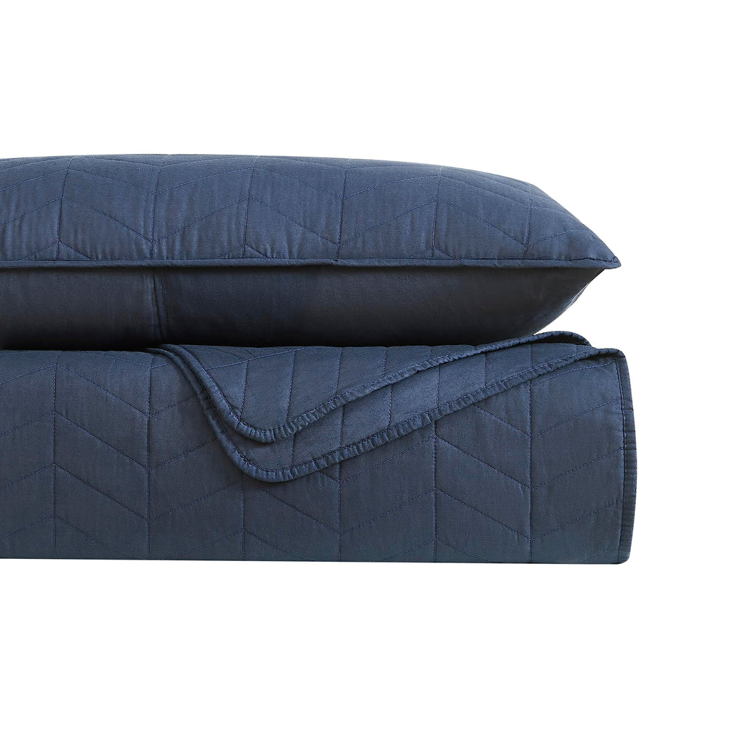 Navy Blue 100% Cotton Quilt California Bedding Sets with Pillow Shams, Oversized Lightweight Soft