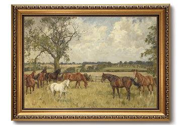 Vintage Horse Wall Art, Gold Framed English Landscape Print, 12x16 Inch